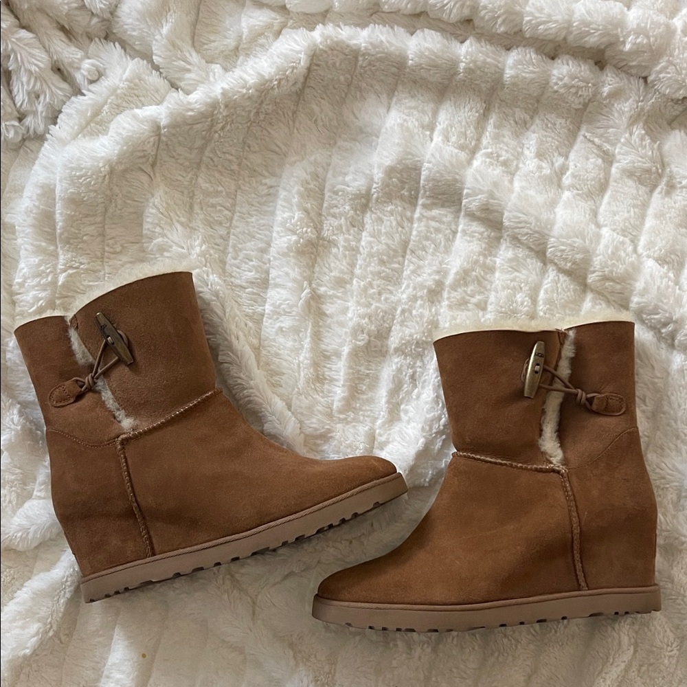 UGG Brown Suede Ankle Boots with Buckle